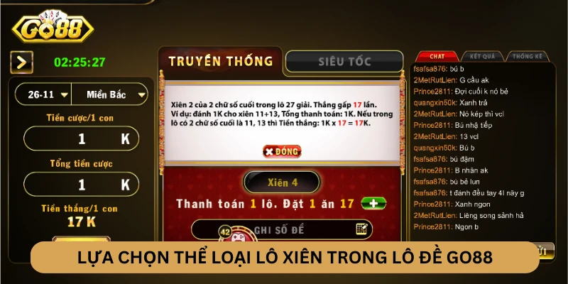 Lô đề GO88 - Thể loại lô xiên