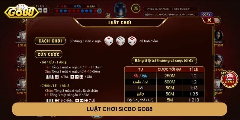 Luật chơi Sicbo GO88